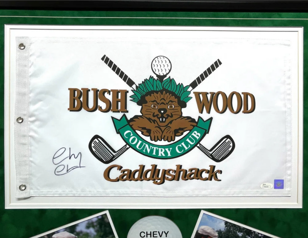 Chevy Chase Signed Caddyshack Flag Frame Collage COA Bushwood Pin