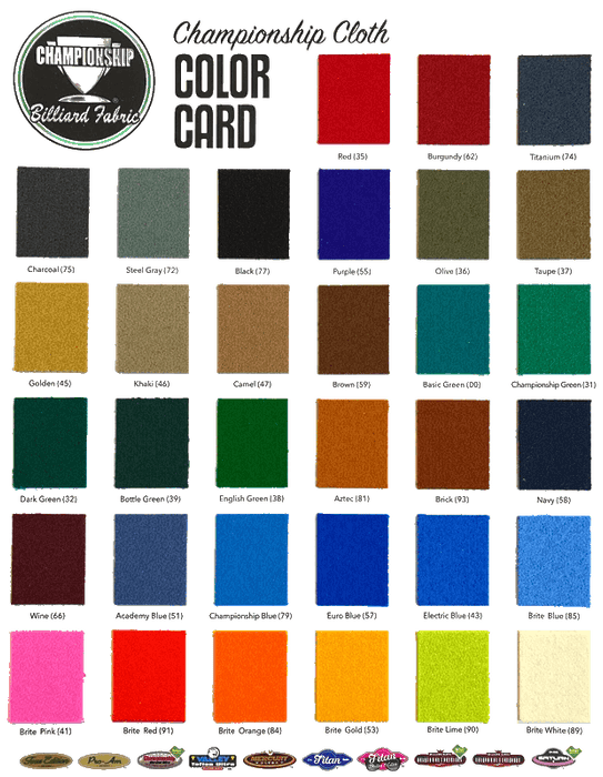 Championship Billiard Fabric Color Card