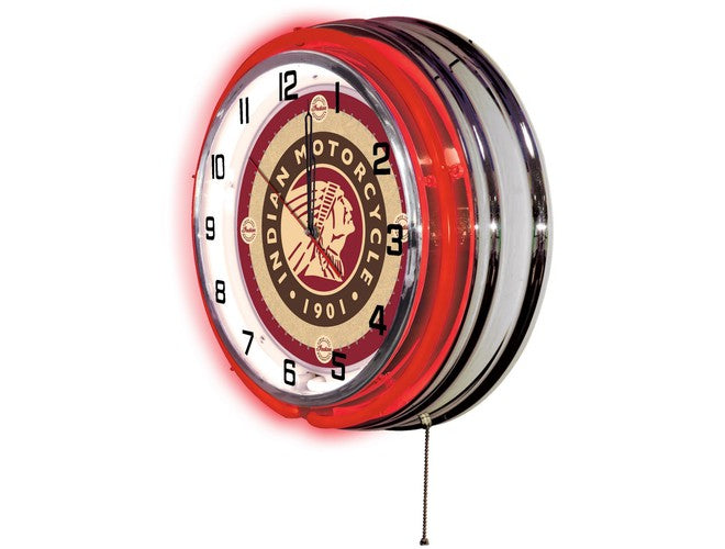Holland Bar Stool Co. Indian Motorcycle Themed 19" Neon Clock